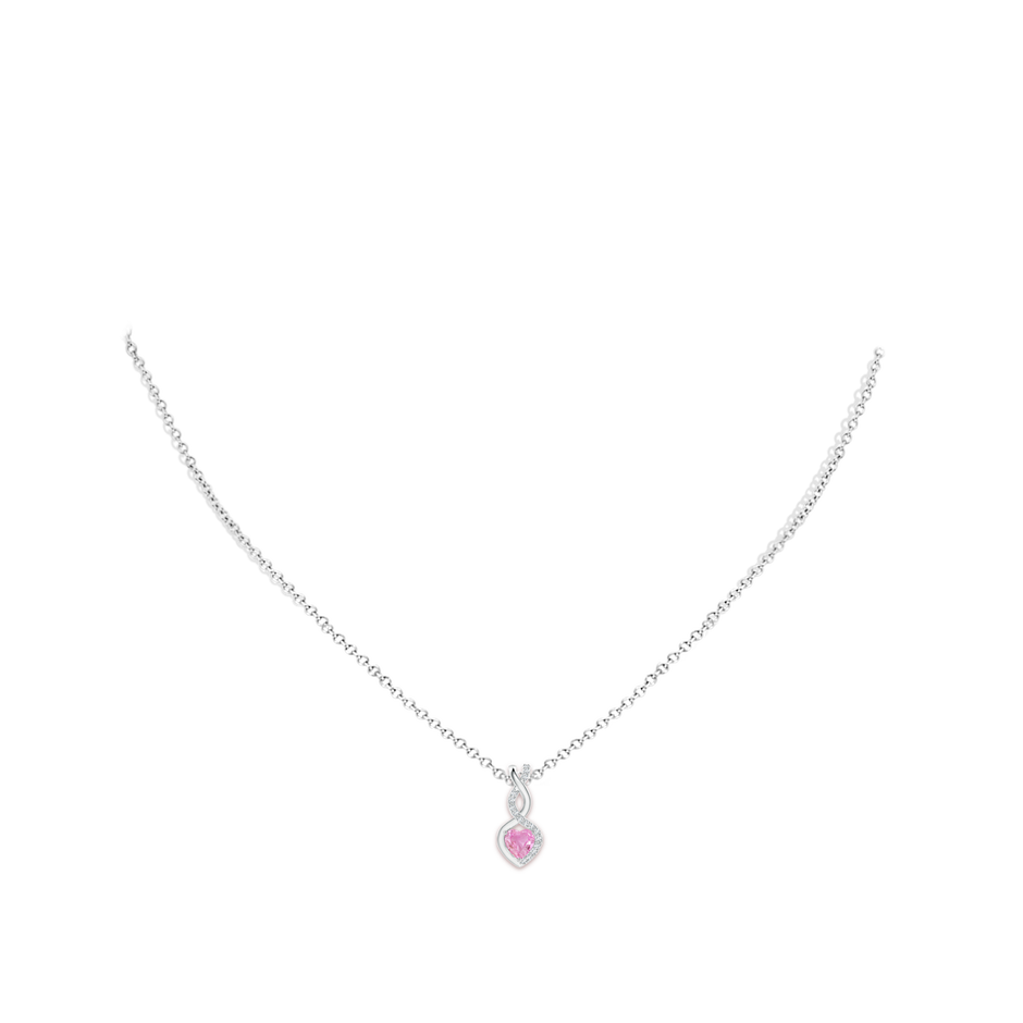 4mm A Heart-Shaped Pink Sapphire Infinity Pendant with Diamond Accents in White Gold pen