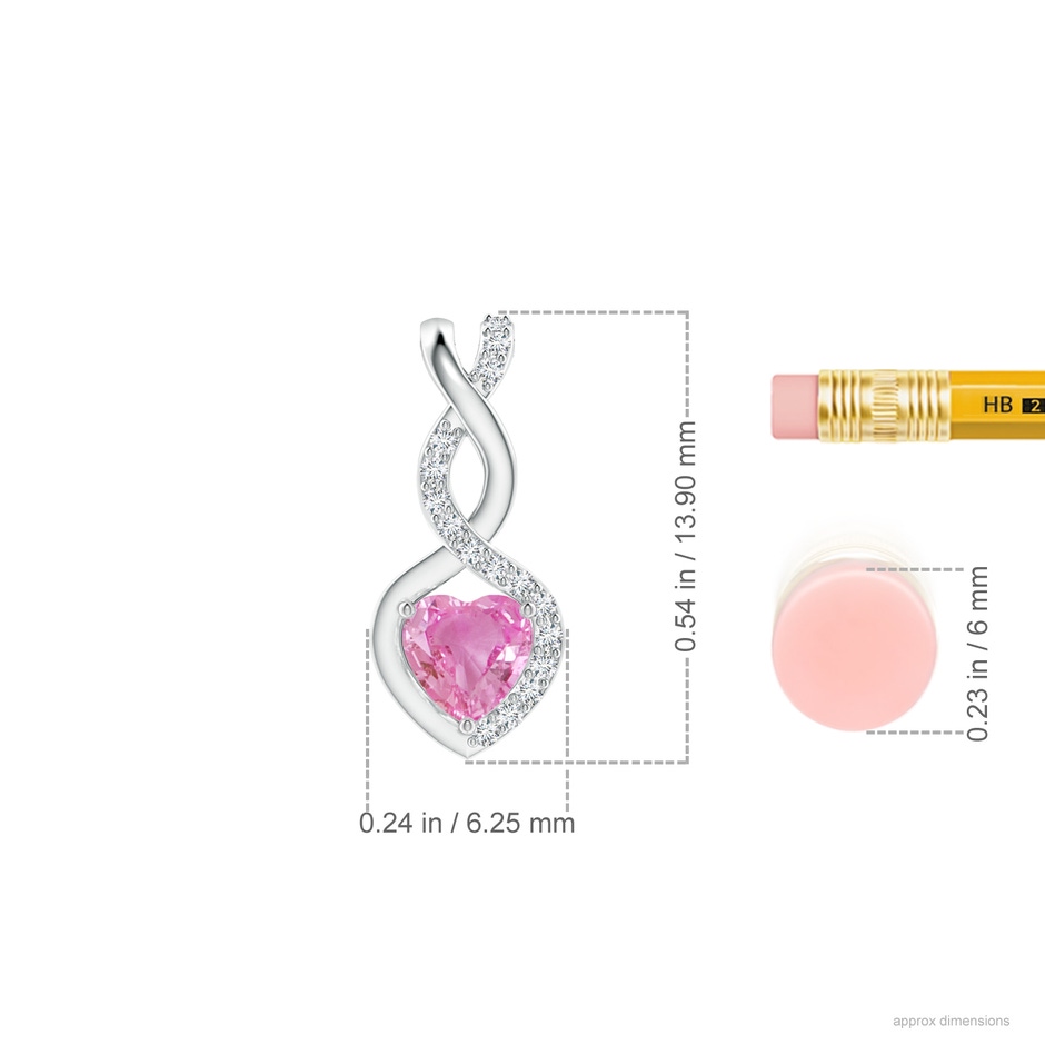4mm AA Heart-Shaped Pink Sapphire Infinity Pendant with Diamond Accents in White Gold ruler