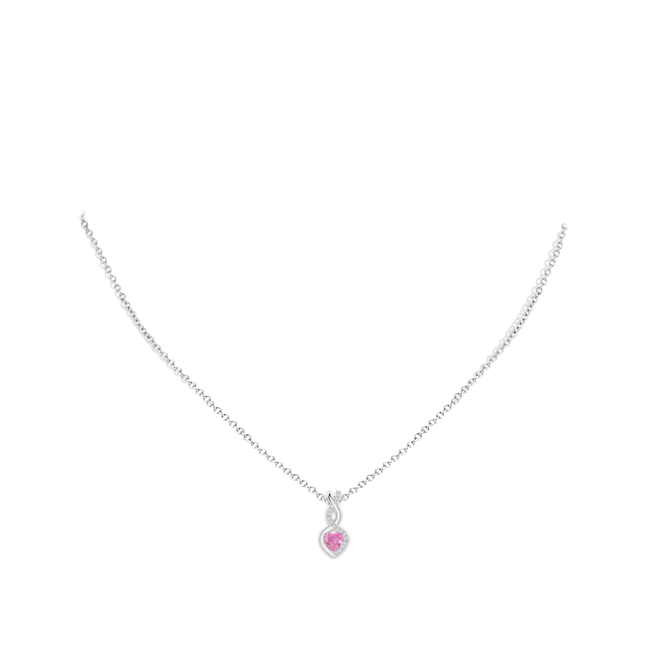 4mm AA Heart-Shaped Pink Sapphire Infinity Pendant with Diamond Accents in White Gold pen
