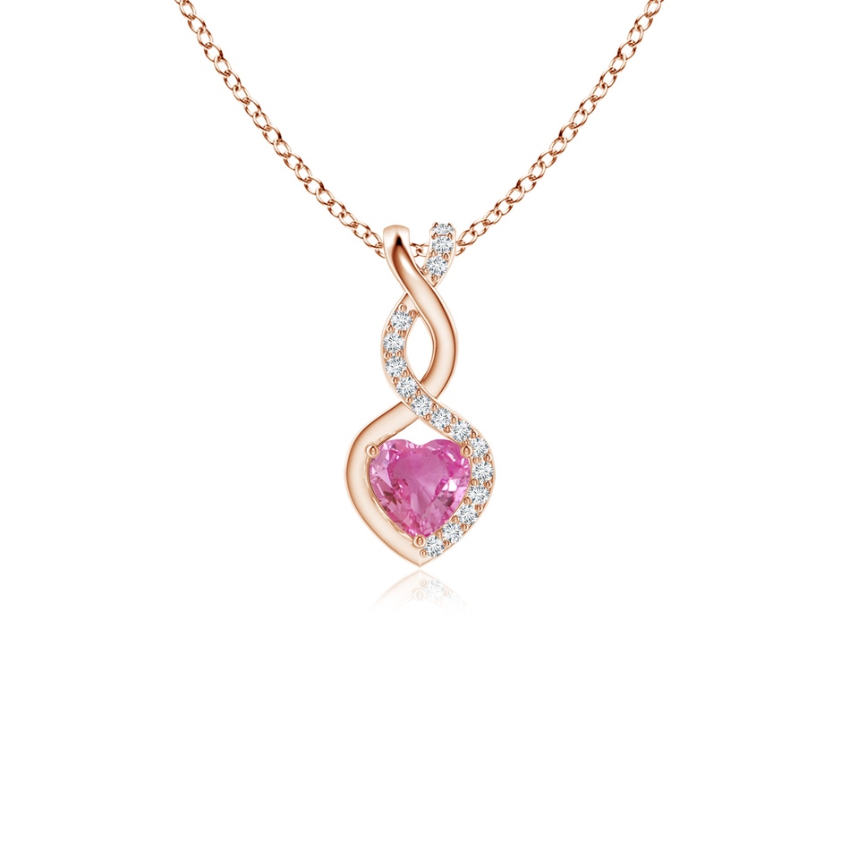 4mm AAA Heart-Shaped Pink Sapphire Infinity Pendant with Diamond Accents in Rose Gold 