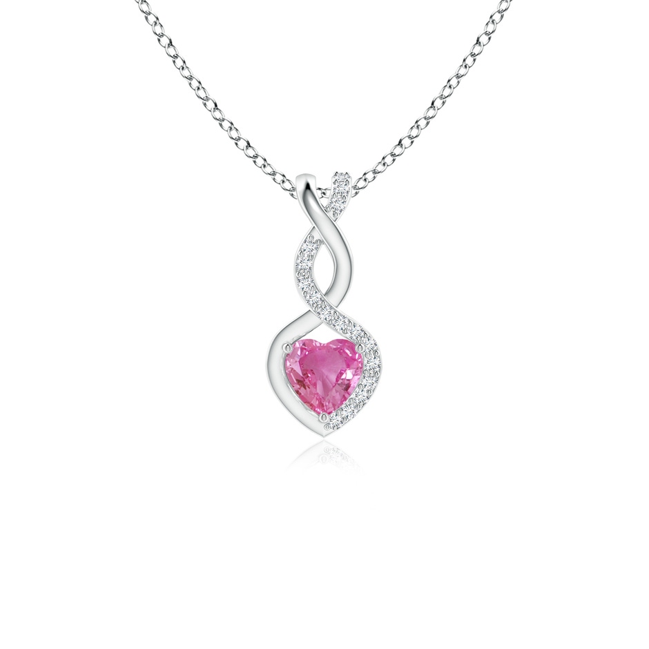 4mm AAA Heart-Shaped Pink Sapphire Infinity Pendant with Diamond Accents in S999 Silver 