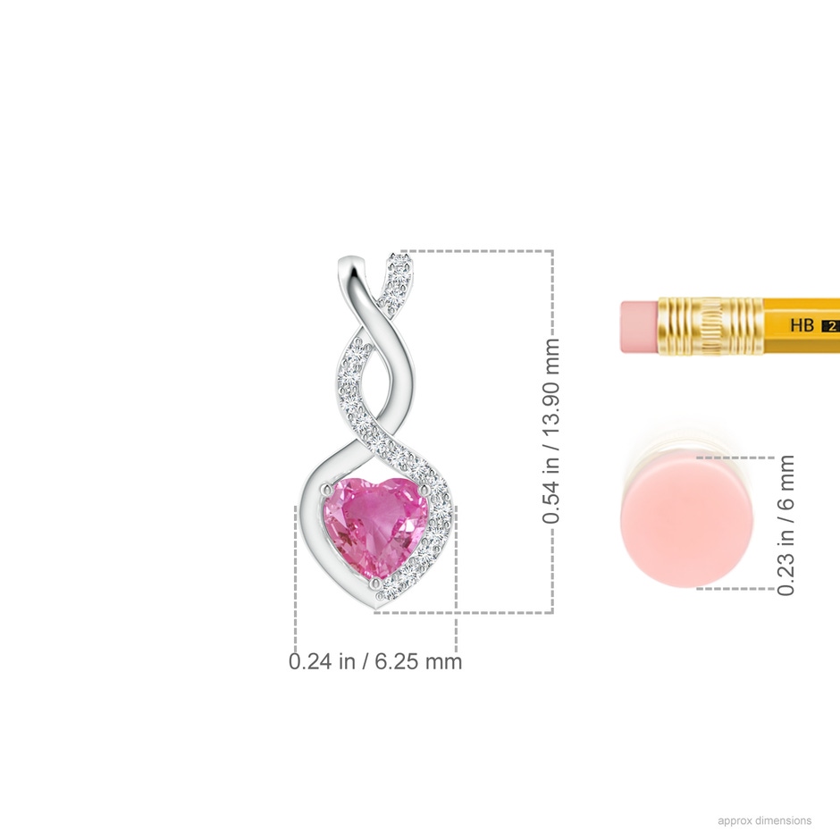 4mm AAA Heart-Shaped Pink Sapphire Infinity Pendant with Diamond Accents in S999 Silver ruler