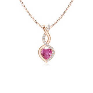 4mm AAAA Pink Sapphire Infinity Heart Pendant with Diamonds in Rose Gold