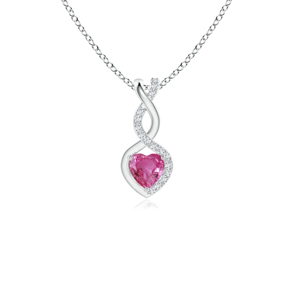 4mm AAAA Pink Sapphire Infinity Heart Pendant with Diamonds in S999 Silver