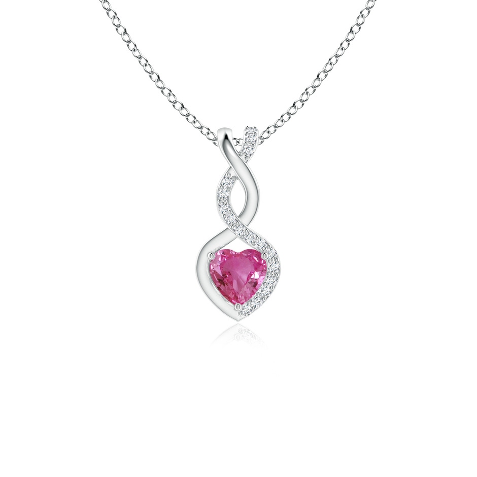 4mm AAAA Heart-Shaped Pink Sapphire Infinity Pendant with Diamond Accents in S999 Silver 