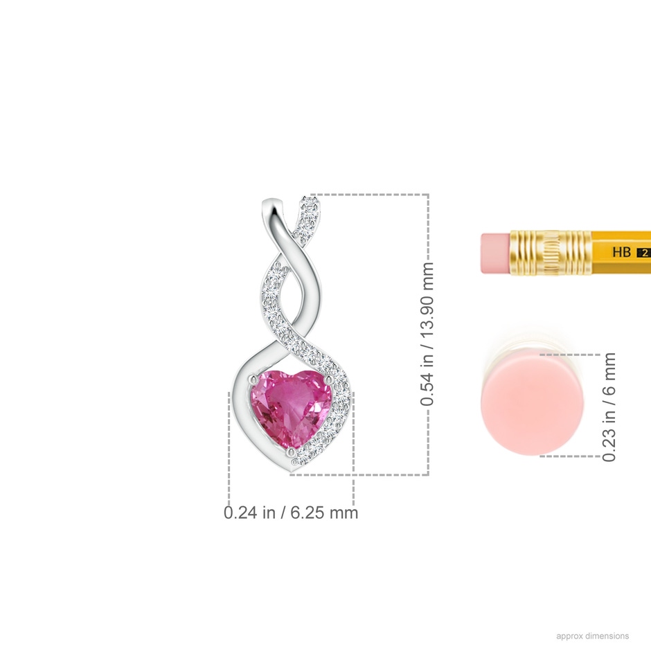 4mm AAAA Heart-Shaped Pink Sapphire Infinity Pendant with Diamond Accents in S999 Silver ruler