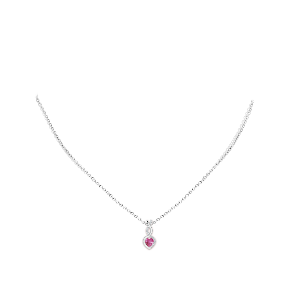 4mm AAAA Heart-Shaped Pink Sapphire Infinity Pendant with Diamond Accents in S999 Silver pen