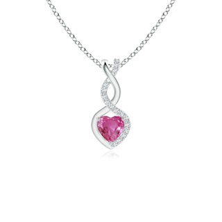 4mm AAAA Pink Sapphire Infinity Heart Pendant with Diamonds in White Gold