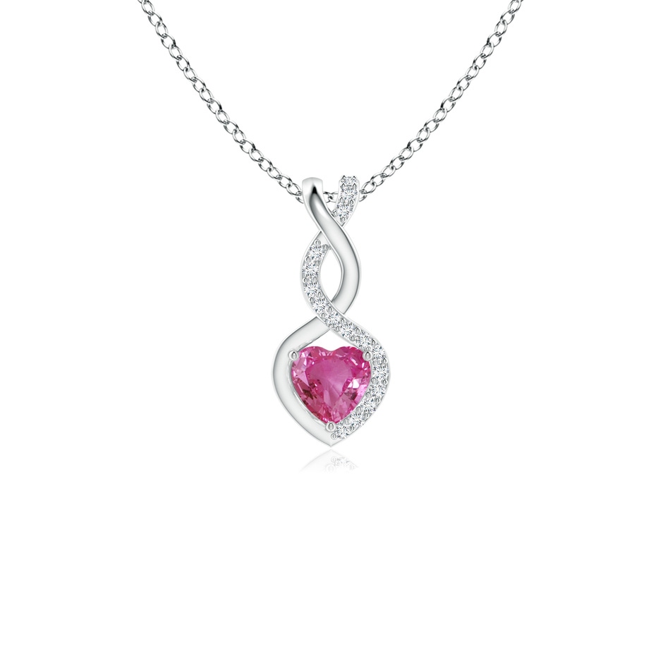 4mm AAAA Pink Sapphire Infinity Heart Pendant with Diamonds in White Gold 