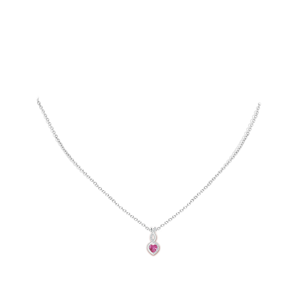 4mm AAAA Pink Sapphire Infinity Heart Pendant with Diamonds in White Gold Body-Neck