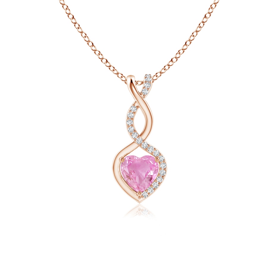 5mm A Heart-Shaped Pink Sapphire Infinity Pendant with Diamond Accents in Rose Gold 
