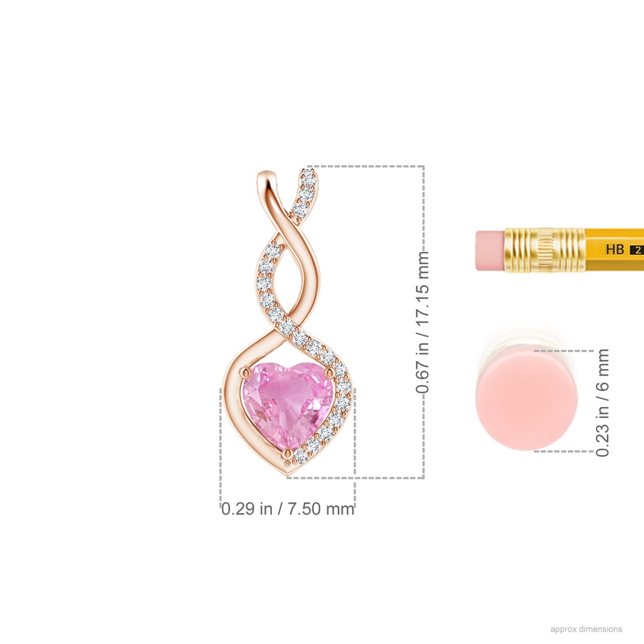 5mm A Heart-Shaped Pink Sapphire Infinity Pendant with Diamond Accents in Rose Gold ruler