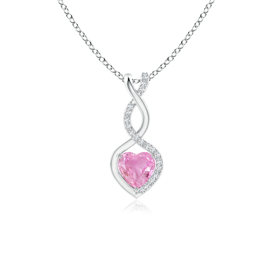 5mm A Heart-Shaped Pink Sapphire Infinity Pendant with Diamond Accents in S999 Silver 