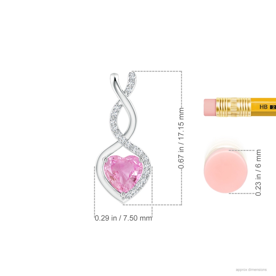 5mm A Heart-Shaped Pink Sapphire Infinity Pendant with Diamond Accents in S999 Silver ruler