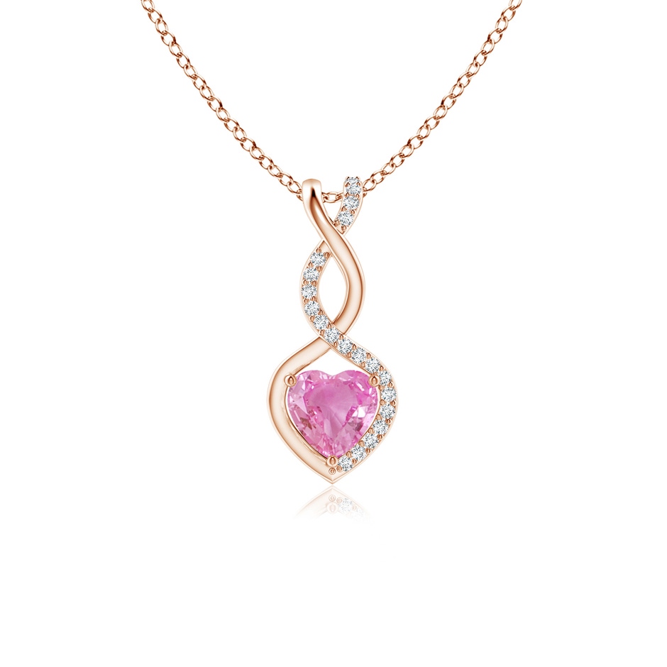 5mm AA Heart-Shaped Pink Sapphire Infinity Pendant with Diamond Accents in Rose Gold 