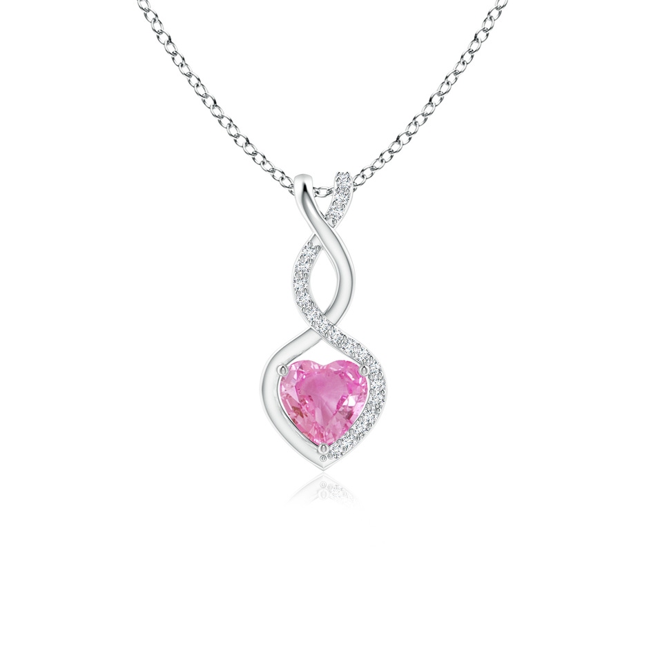 5mm AA Heart-Shaped Pink Sapphire Infinity Pendant with Diamond Accents in White Gold 