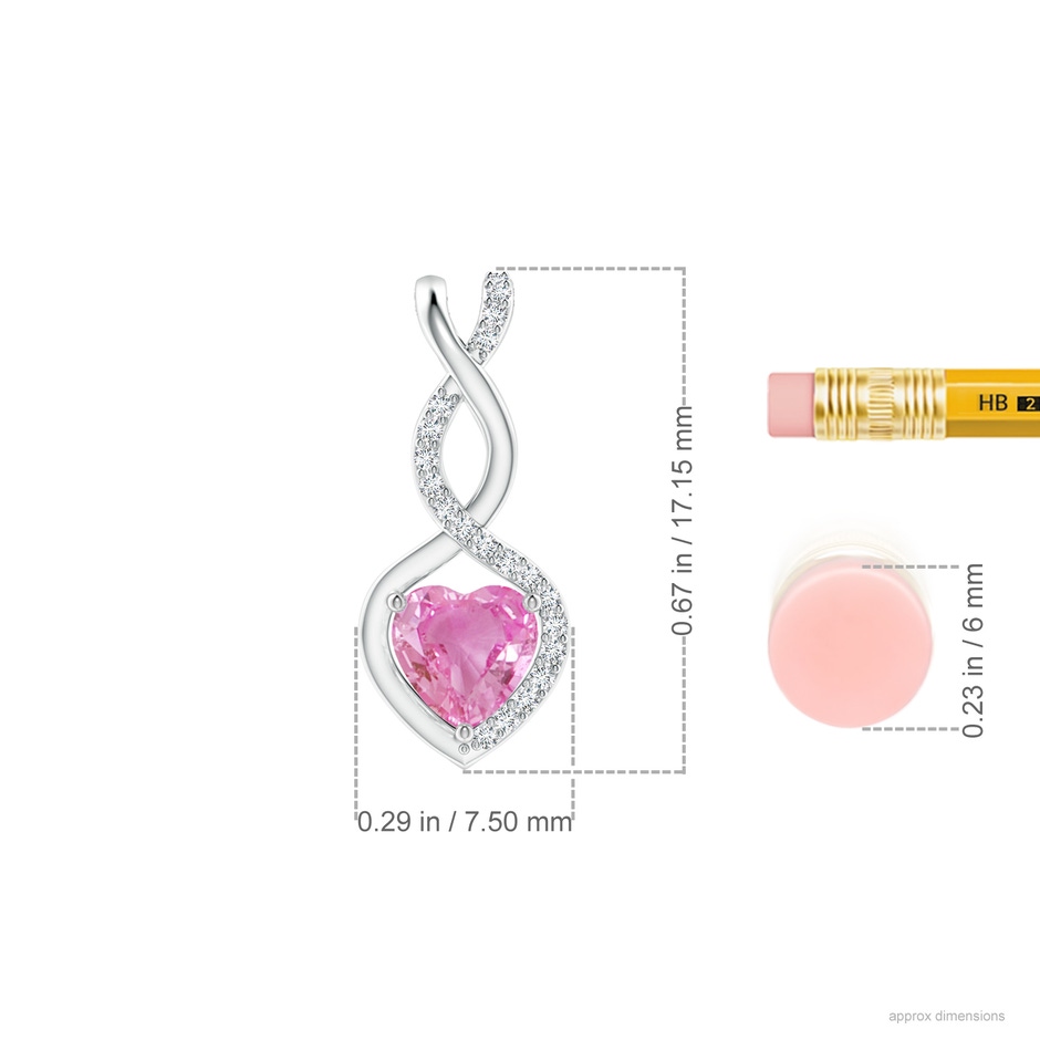 5mm AA Heart-Shaped Pink Sapphire Infinity Pendant with Diamond Accents in White Gold ruler