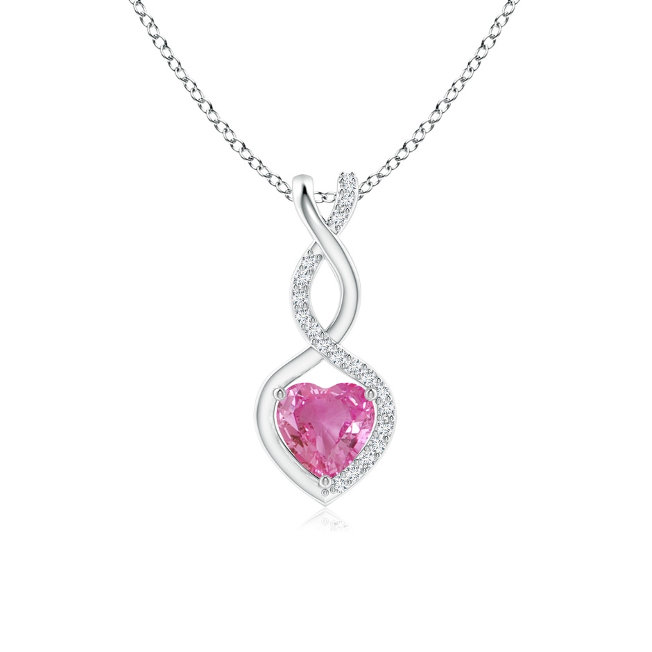 5mm AAA Pink Sapphire Infinity Heart Pendant with Diamonds in 9K White Gold 