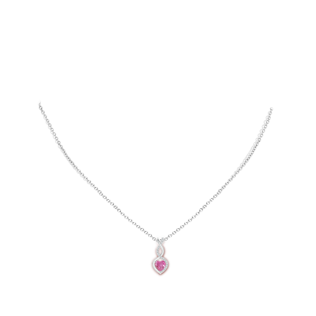 5mm AAA Pink Sapphire Infinity Heart Pendant with Diamonds in 9K White Gold Body-Neck