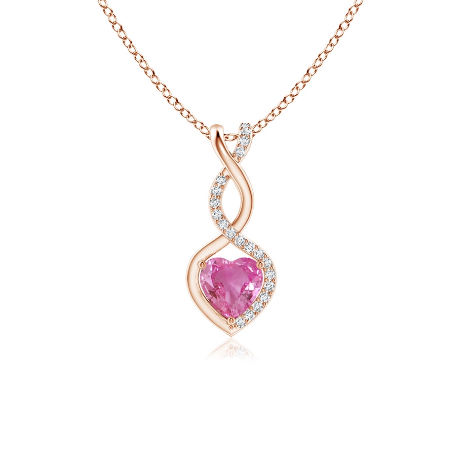 5mm AAA Heart-Shaped Pink Sapphire Infinity Pendant with Diamond Accents in Rose Gold 