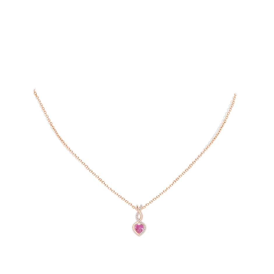 5mm AAA Heart-Shaped Pink Sapphire Infinity Pendant with Diamond Accents in Rose Gold pen