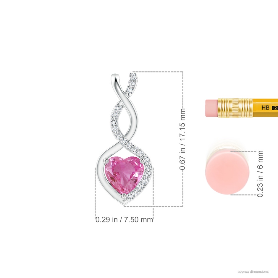 5mm AAA Heart-Shaped Pink Sapphire Infinity Pendant with Diamond Accents in White Gold ruler