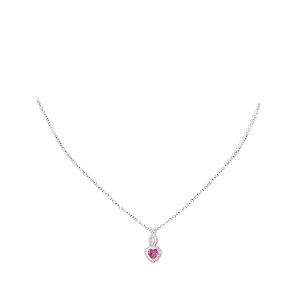 5mm AAAA Pink Sapphire Infinity Heart Pendant with Diamonds in White Gold Body-Neck