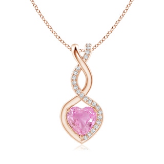 6mm A Pink Sapphire Infinity Heart Pendant with Diamonds in Rose Gold