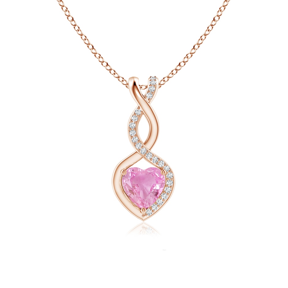 6mm A Heart-Shaped Pink Sapphire Infinity Pendant with Diamond Accents in Rose Gold 