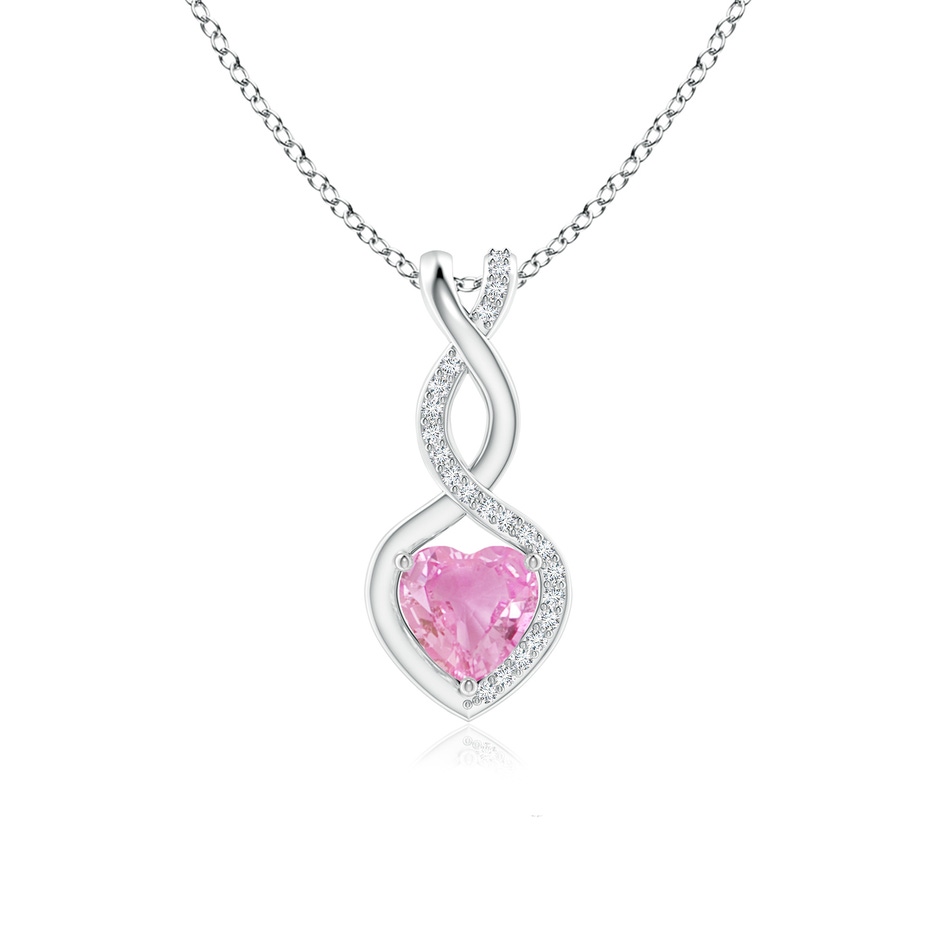 6mm A Heart-Shaped Pink Sapphire Infinity Pendant with Diamond Accents in S999 Silver 