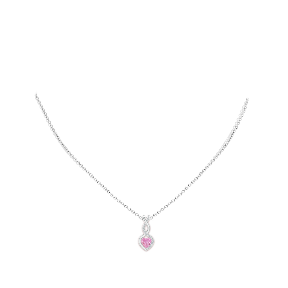 6mm A Heart-Shaped Pink Sapphire Infinity Pendant with Diamond Accents in S999 Silver pen