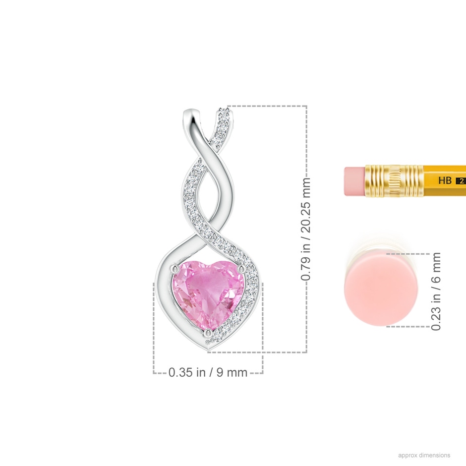 6mm A Heart-Shaped Pink Sapphire Infinity Pendant with Diamond Accents in White Gold ruler