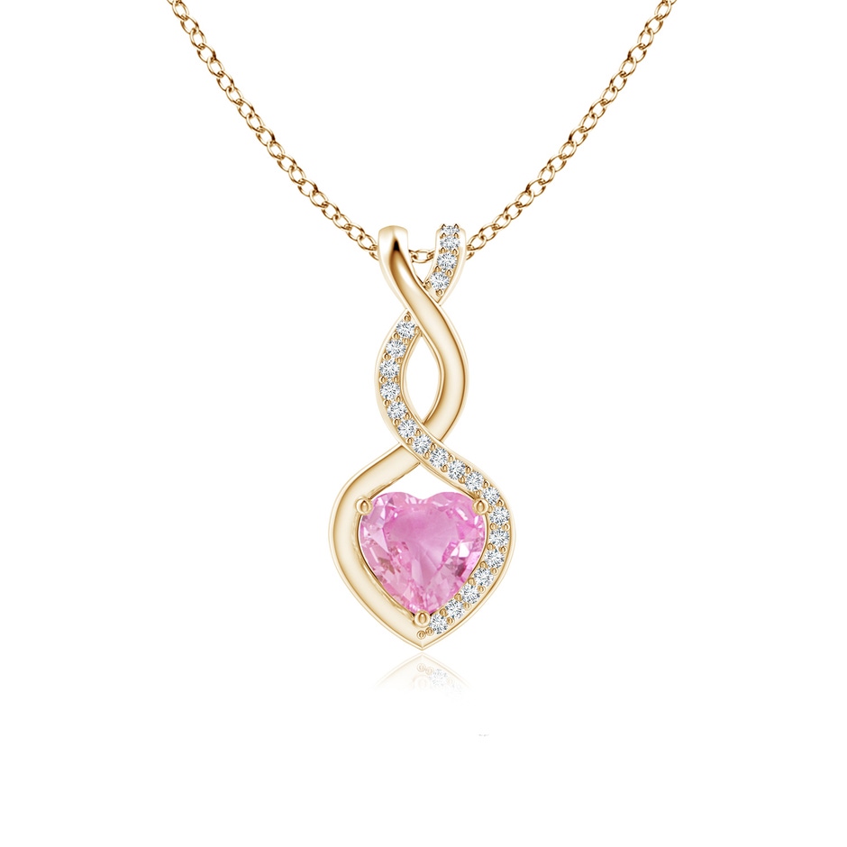 6mm A Heart-Shaped Pink Sapphire Infinity Pendant with Diamond Accents in Yellow Gold 