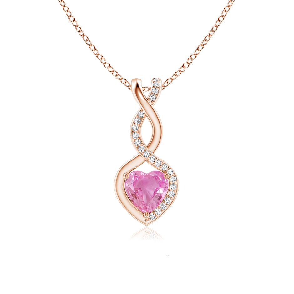 6mm AA Heart-Shaped Pink Sapphire Infinity Pendant with Diamond Accents in Rose Gold 