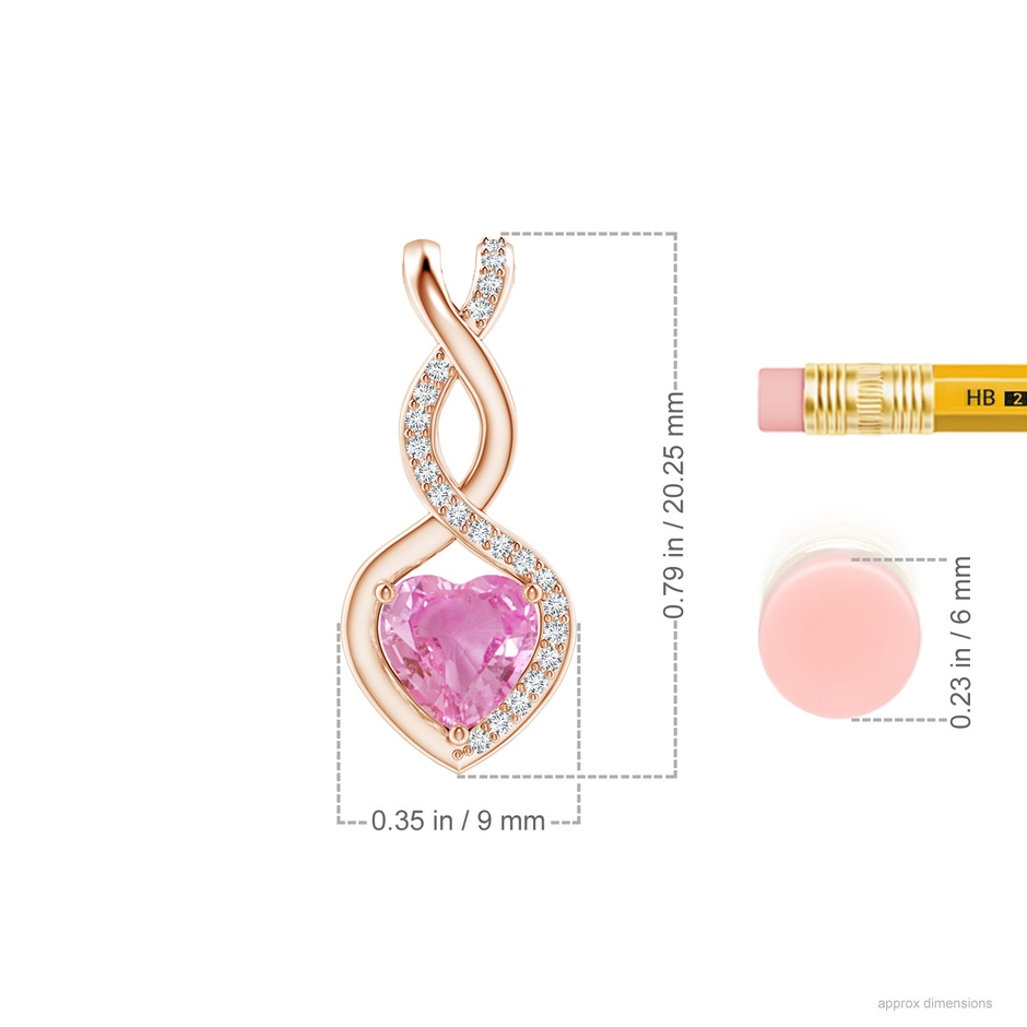 6mm AA Heart-Shaped Pink Sapphire Infinity Pendant with Diamond Accents in Rose Gold ruler