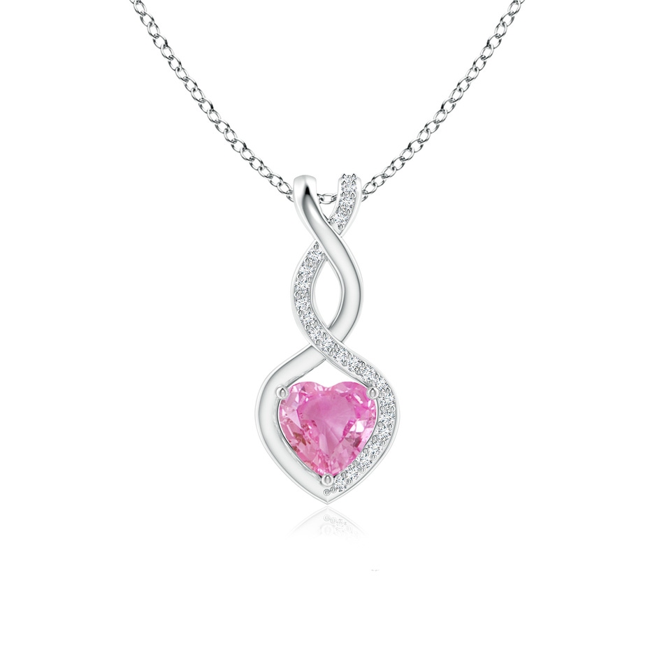 6mm AA Heart-Shaped Pink Sapphire Infinity Pendant with Diamond Accents in White Gold 