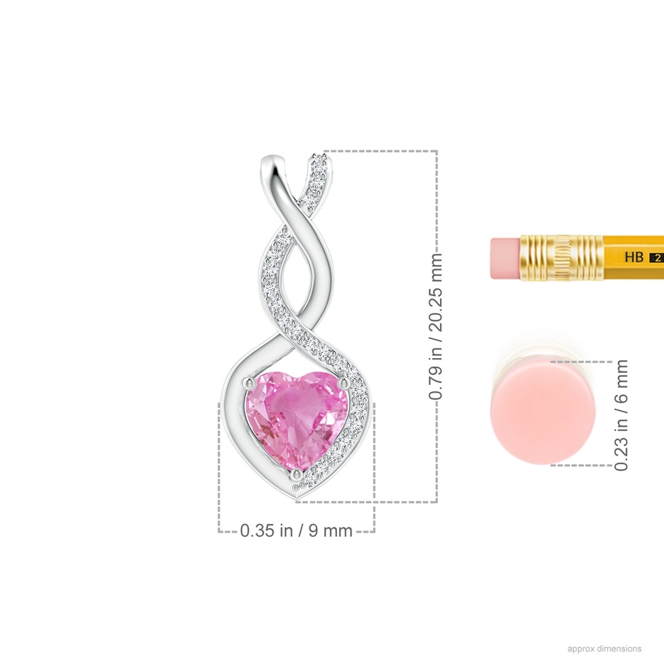 6mm AA Heart-Shaped Pink Sapphire Infinity Pendant with Diamond Accents in White Gold ruler