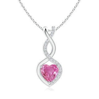 6mm AAA Pink Sapphire Infinity Heart Pendant with Diamonds in P950 Platinum