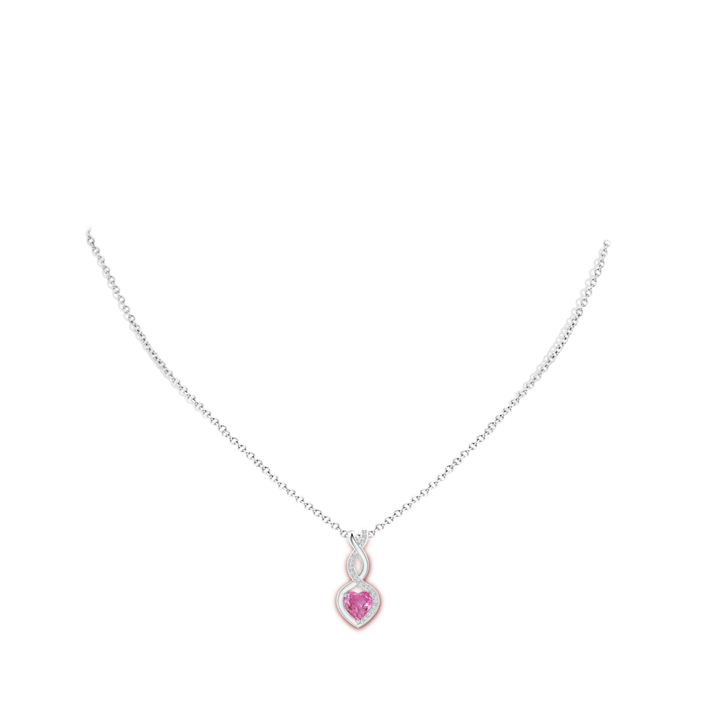 6mm AAA Pink Sapphire Infinity Heart Pendant with Diamonds in P950 Platinum Body-Neck