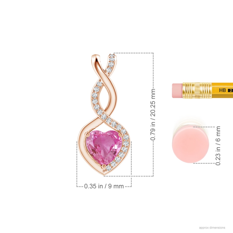 6mm AAA Heart-Shaped Pink Sapphire Infinity Pendant with Diamond Accents in Rose Gold ruler