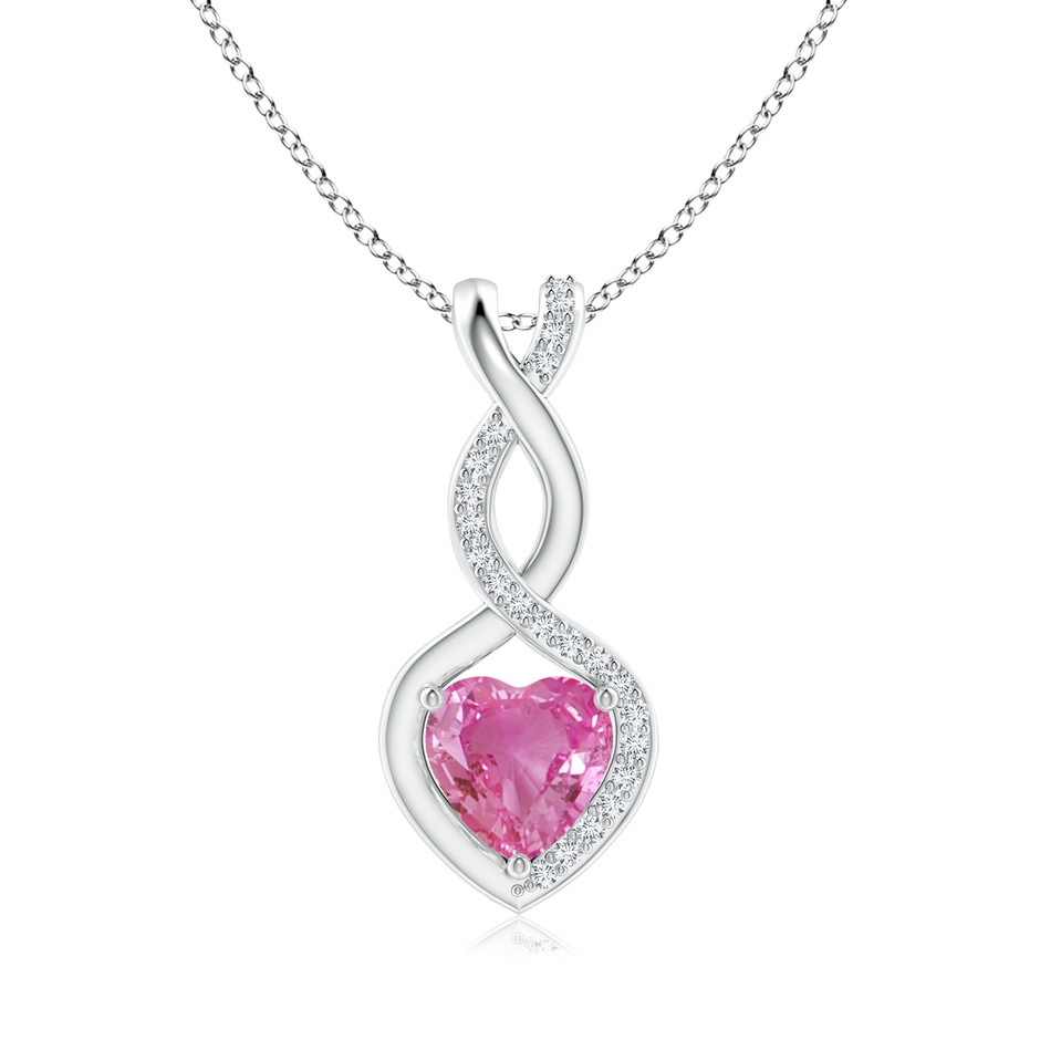 6mm AAA Pink Sapphire Infinity Heart Pendant with Diamonds in White Gold 