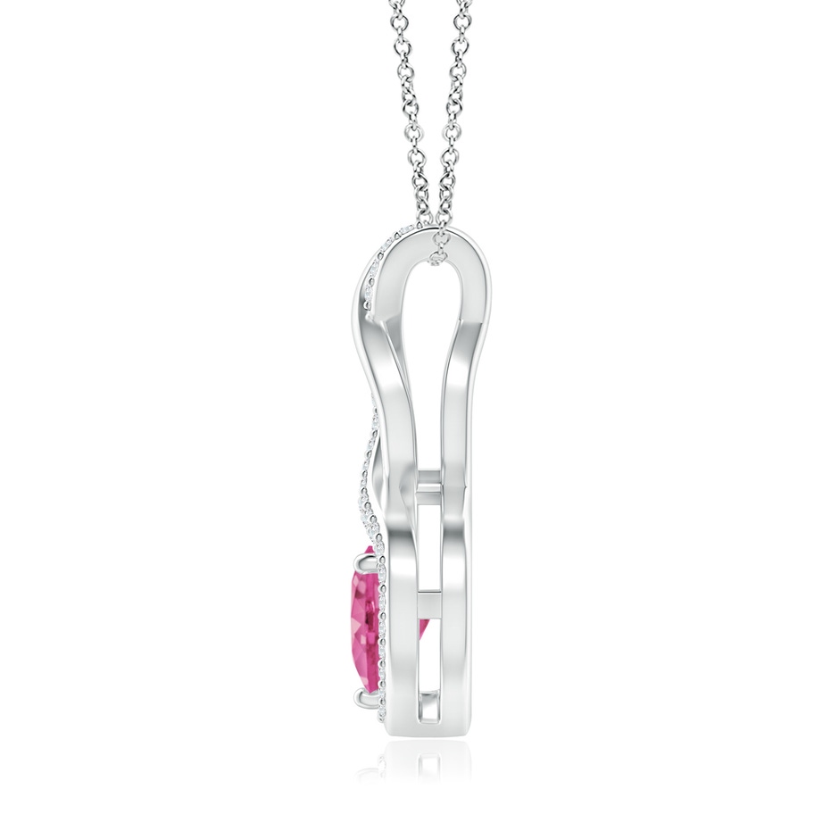 6mm AAA Pink Sapphire Infinity Heart Pendant with Diamonds in White Gold side 1