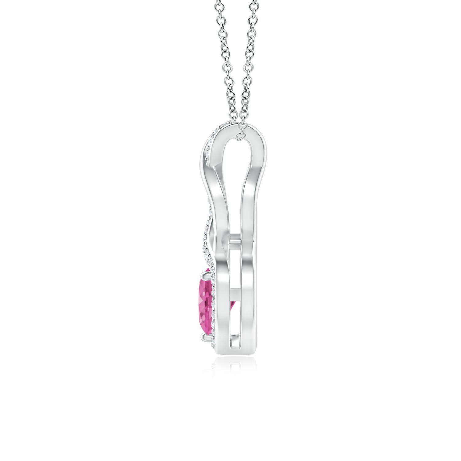 6mm AAA Heart-Shaped Pink Sapphire Infinity Pendant with Diamond Accents in White Gold - side 3