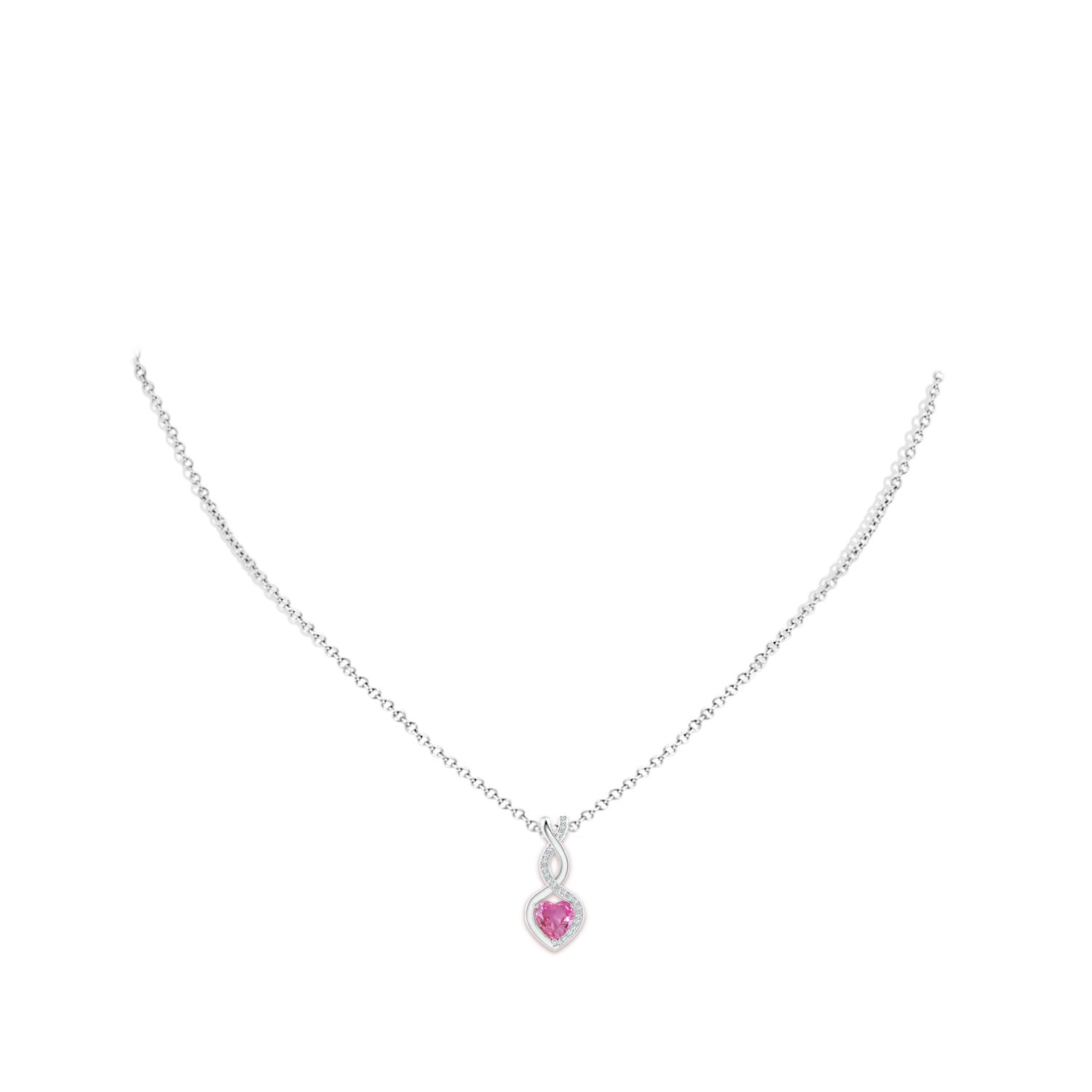6mm AAA Heart-Shaped Pink Sapphire Infinity Pendant with Diamond Accents in White Gold - body_neck
