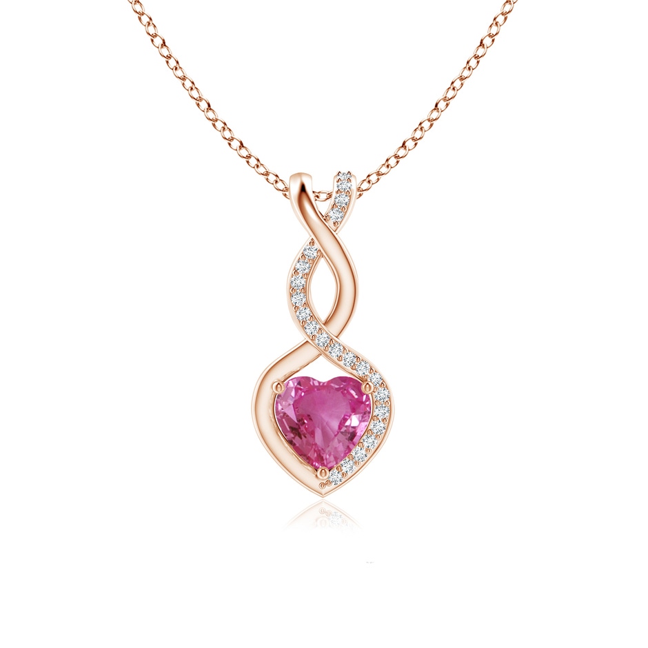 6mm AAAA Heart-Shaped Pink Sapphire Infinity Pendant with Diamond Accents in 18K Rose Gold 