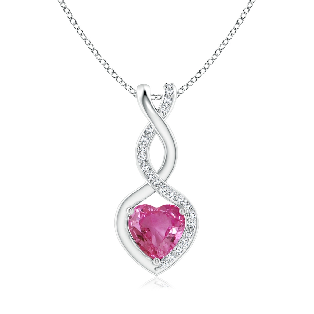 6mm AAAA Pink Sapphire Infinity Heart Pendant with Diamonds in P950 Platinum 