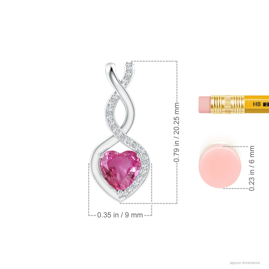 6mm AAAA Heart-Shaped Pink Sapphire Infinity Pendant with Diamond Accents in P950 Platinum ruler
