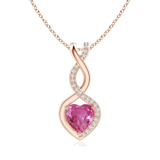 6mm AAAA Pink Sapphire Infinity Heart Pendant with Diamonds in Rose Gold