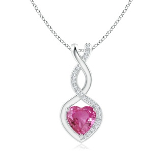 6mm AAAA Pink Sapphire Infinity Heart Pendant with Diamonds in White Gold