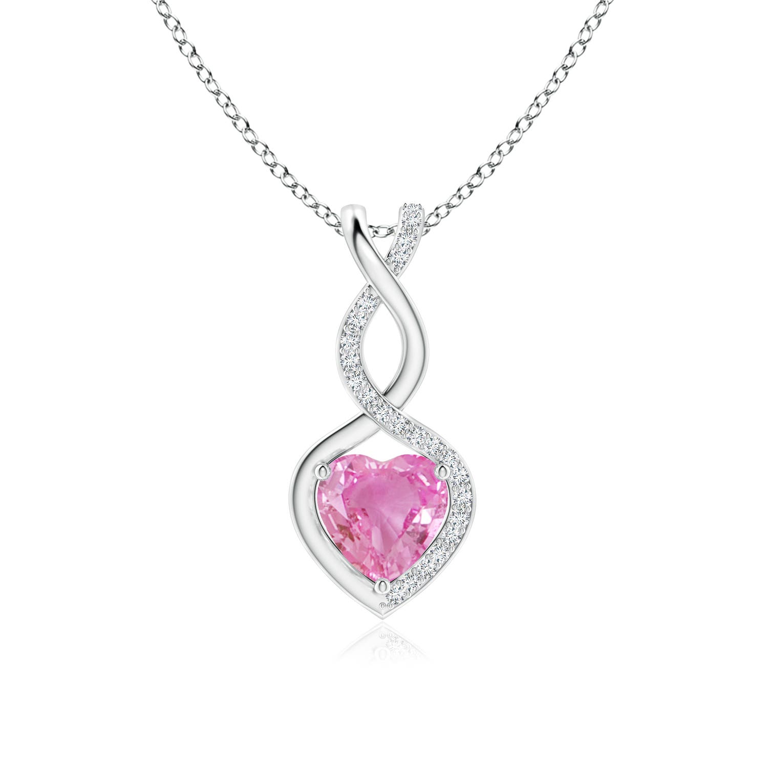 7mm AA Heart-Shaped Pink Sapphire Infinity Pendant with Diamond Accents in P950 Platinum